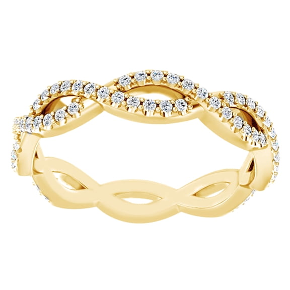 White Natural Diamond Infinity Eternity Band Ring In 14K Solid Yellow Gold (0.37 Ct), Ring Size-4