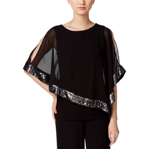 MSK Womens Slit Cold Shoulder Blouse, black, S