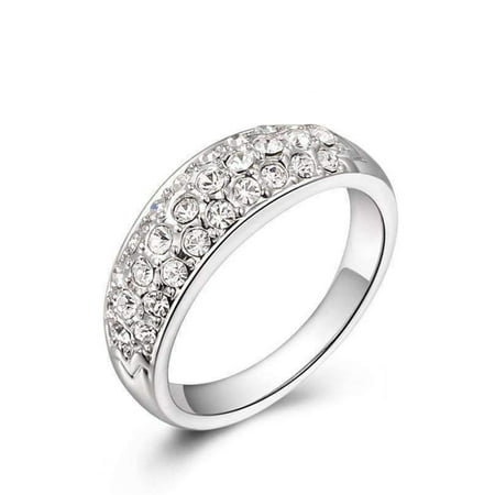 Chain Pave Ring - CLEARANCE - 18K Gold Pave Austrian Crystals Band Cocktail Ring - Choose Your Color White Gold / 8