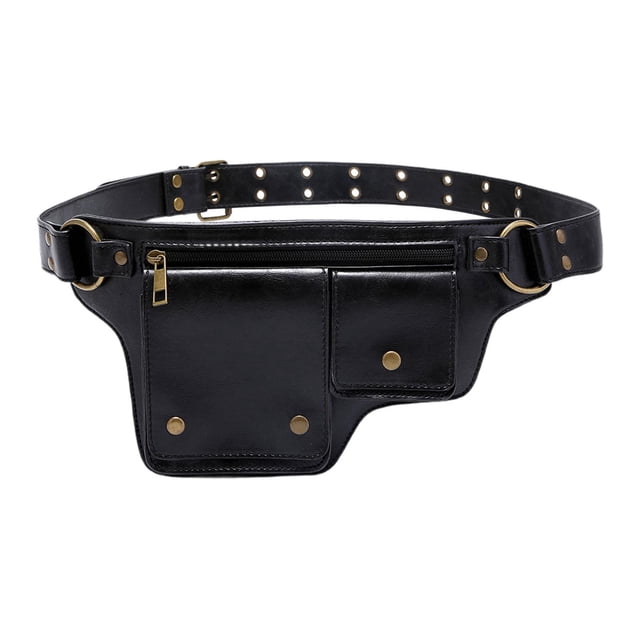 Riñonera para mujer, accesorio de diseño retro, de piel sintética versátil, ideal como regalo para festivales, con cinturón ajustable Negro
