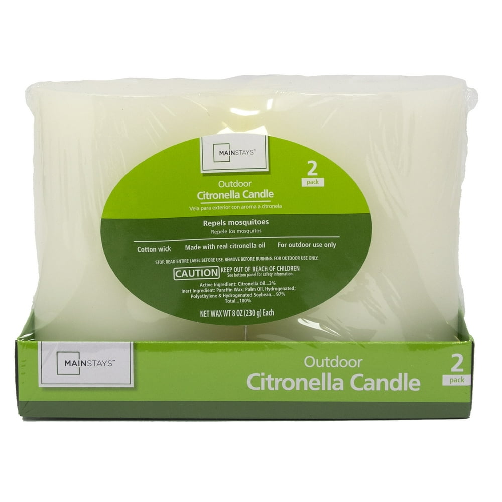 Mainstays White Outdoor Citronella Pillar Candles, 8 oz (2Pack