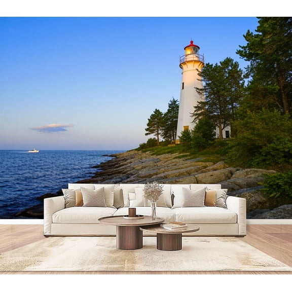 Wallpaper Marblehead Lighthouse Lake Erie Ohio Peel and Stick Wall Murals 100"H x 144"W Removable PVC Wall Paper Self-Adhesive Wall Paintings Art Decor for Bedroom Living Room
