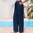 thumbnail image 2 of ManxiVoo Women's Crochet Panel Linen Pants – Elastic Waist High Waisted Wide Leg Casual Summer Beach Trousers, 2 of 8
