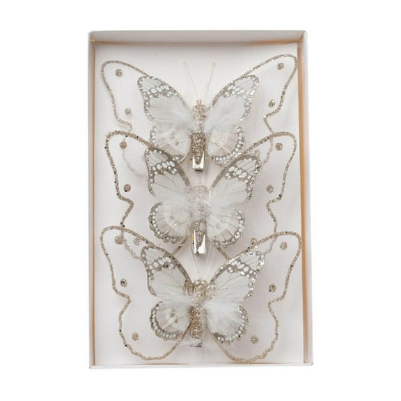 Isvgxsz Christmas Tree Butterfly Decorations 3D Glitter Hollow Butterfly Ornaments Hanging Butterfly Wall Decor with Clips and Stems for Christmas Tree Wreaths Decor