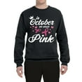 thumbnail image 2 of Wild Bobby In October We Wear Pink Crown Breast Cancer Awareness Unisex Crewneck Sweatshirt, Black, Small, 2 of 6