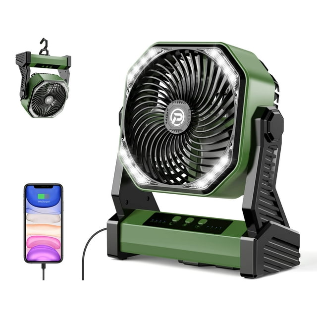Ventilador con pilas AddAcc de 20000 mAh con luz giratoria de 270°