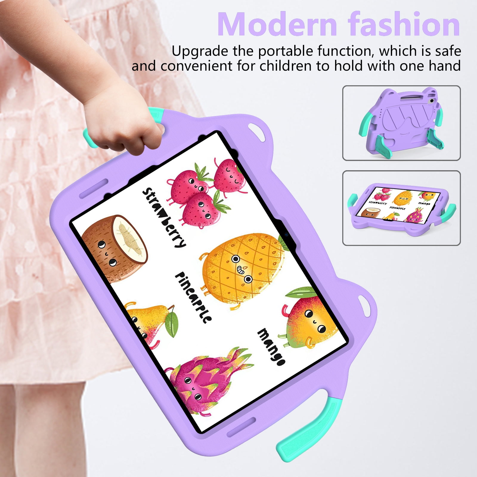 Dteck Cute Kids Case for iPad 10th Generation 10.9 Inch 2022 / iPad Air 5 / iPad Air 4 Silicone Child Proof Boys Girls Case with Built-in Pencil Holder Kickstand Handle Grip for 10.9 Inch iPad,Purple