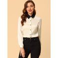 thumbnail image 2 of Unique Bargains Femmes Satin Contraste Double Tour vers le Bas Col Bouton de Base jusqu'à la Chemise, 2 of 6