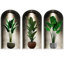 3 Pcs Set Arch Wall Decals 11.8" x 23.6" Peel and Stick Green Potted Plant Vinyl Wall Stickers Removable Home Decor Art Wallpaper for Bedroom Living Room Office