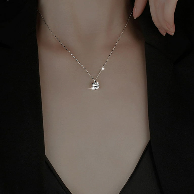 Mortilo Simple Jewelry Fashion Single Diamond Pendant Necklace Collarbone Chain Simple Temperament Alloy Wedding Pendant Necklace Jewelry Christmas