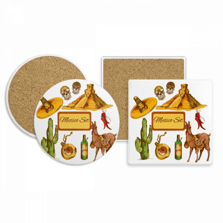 

Sombrero Mexico Pyrad Desert Cactus Mexican Coaster Cup Mug Holder Absorbent Stone Cork Base Set