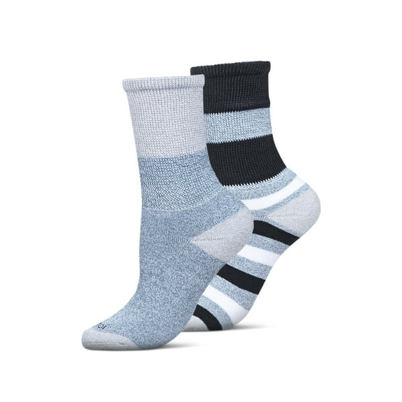 Wellfit 2 Pair Unisex Diabetic Multi-Stripe Full Cushion Crew Socks, 9-11, Denim