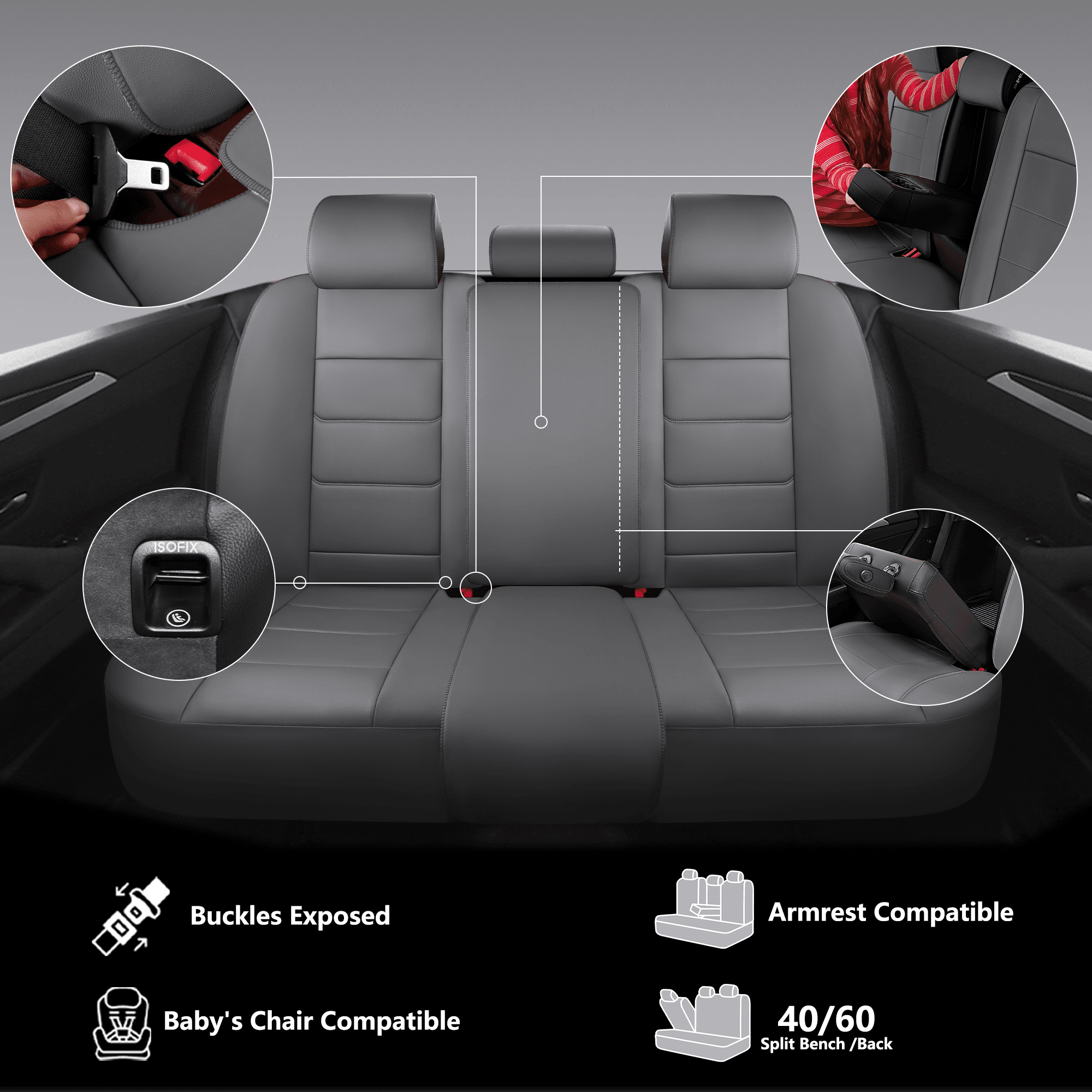 NS YOLO Premium Car Seat Covers Full Set | Universal Fit for Cars, Trucks & SUVs | Waterproof Full Coverage 5-Seat Protector with Lumbar Support