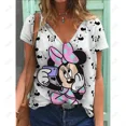 thumbnail image 3 of Camiseta de verano nueva para mujer, blusa de manga corta con cuello en V y estampado de Disney Minnie Mickey Mouse, camisetas de moda de talla grande para mujer, 3 of 5