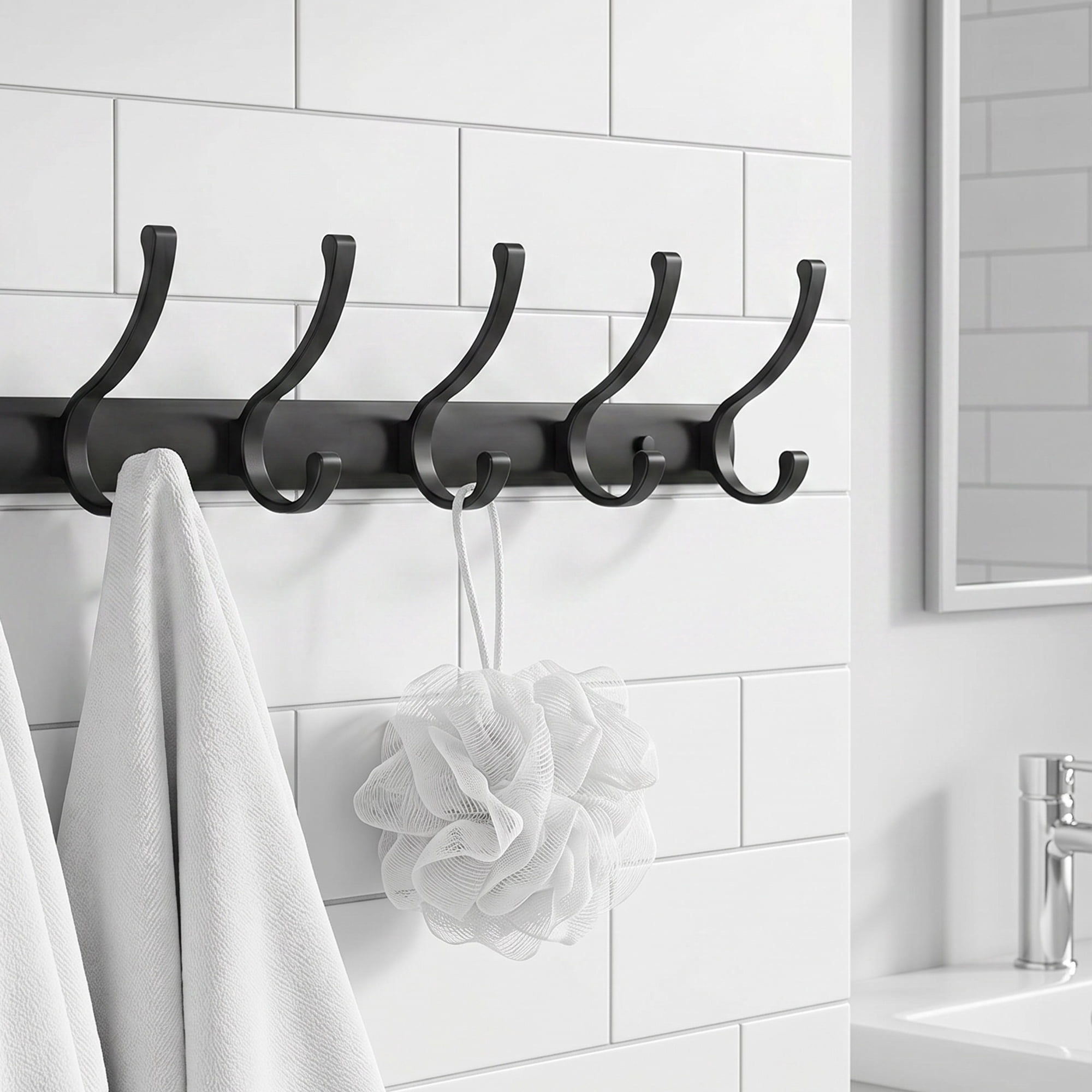 Unique Bargains Coat Rack Wall Mount,Hat Rack for Entryway and Bedroom Black 7 Hooks