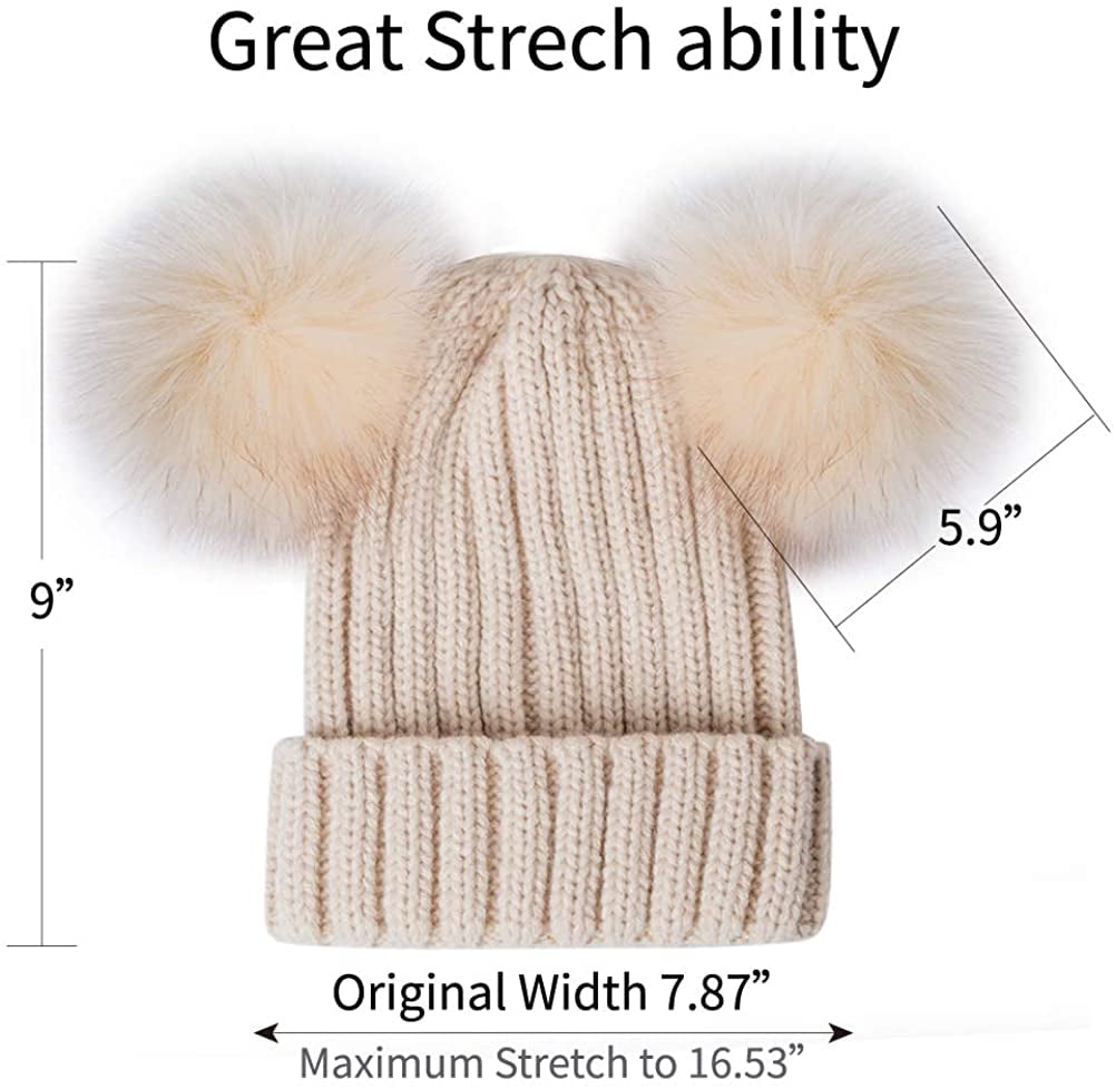 Womens Winter Double Pom Pom Beanie 