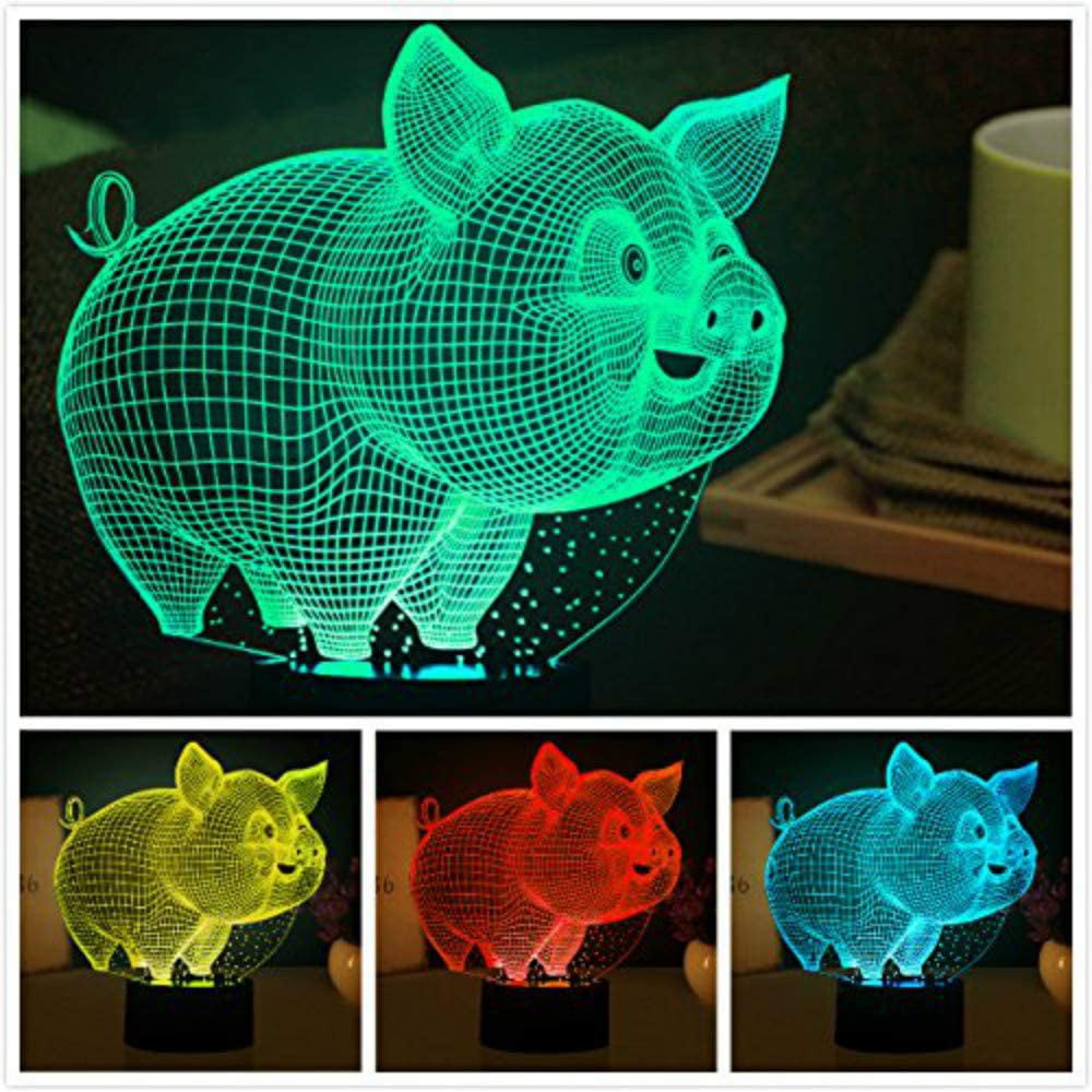 3D Cute Piggy Pig Night Light 7 Color Change LED Desk Lamp Touch Room Decor Gift 