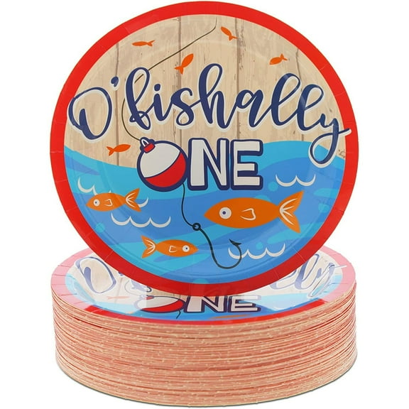 80-Pack O’fishally One Paper Plates for 1st Birthday Party (9 in)
