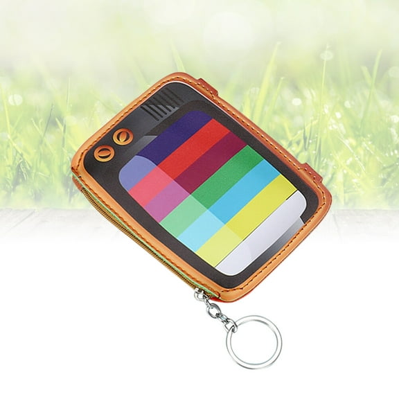 FRCOLOR 1PC Cartoon PU Coin Purse Mini Lovely Zipper Wallet Key Bag with Key Chain Ring for Kids Girls Women (TV Pattern)