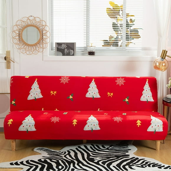 Yhmxh Christmas Decorations Christmas Tree Red Sofa Cover Full Cover Without Armrests Folding Sofa Bed Cover Elastic Integrated Sofa Cover Suitable For Sofas 39.37-59.06 Inches Sofa Cover