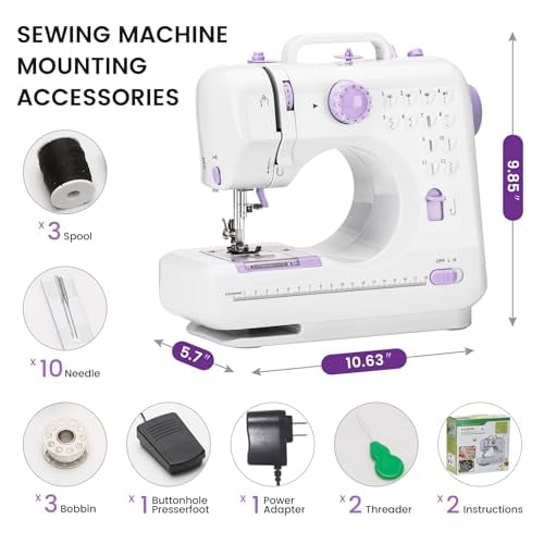 Sewing Machine for Beginners with 12 Built-in Stitches,Mini Sewing Machine with Foot Pedal,High-Low Speeds,Portable and Sewing Enthusiasts (505)