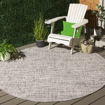 SAFAVIEH Beach House Nikola Geometric Indoor/Outdoor Area Rug, Gray/Ivory, 6'7" x 6'7" Round