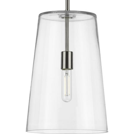 

Clarion Collection One-Light Brushed Nickel Clear Glass Coastal Pendant Light