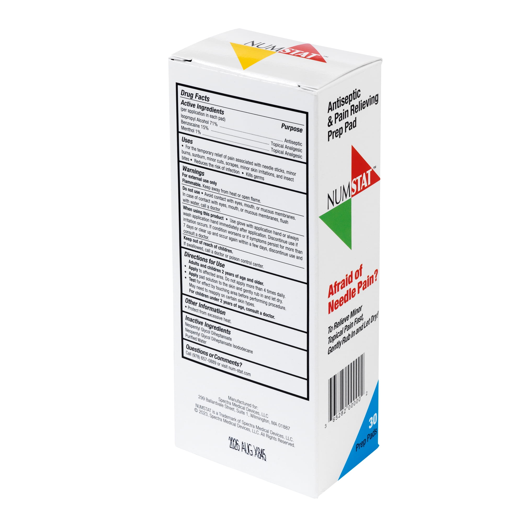 Numstat Antiseptic Numbing Wipes for Needle Pain Relief, 2-In-1 Formula with Benzocaine, Isopropyl Alcohol and Menthol - 30 Prep Pads