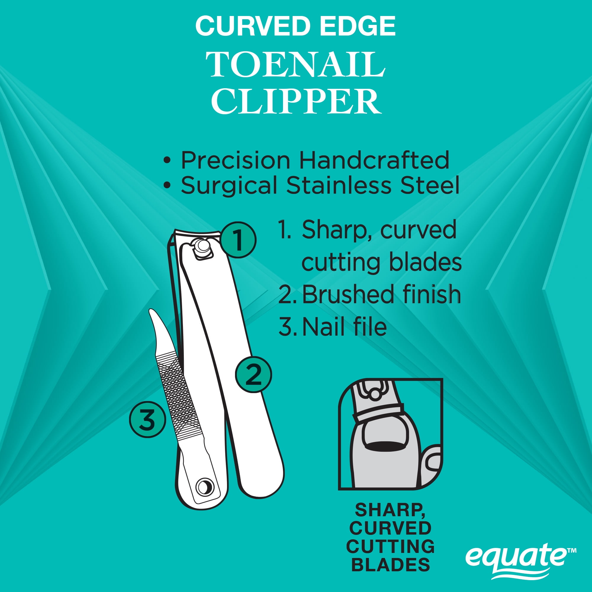Equate Metal Curved-Edge Toenail Clippers, 1 Count