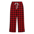thumbnail image 5 of Besolor Womens Summer Capris Plaid High Waisted Drawstring Straight Leg Split Hem Casual Loose Vacation Beach Capri Pants with Pocket, 5 of 5