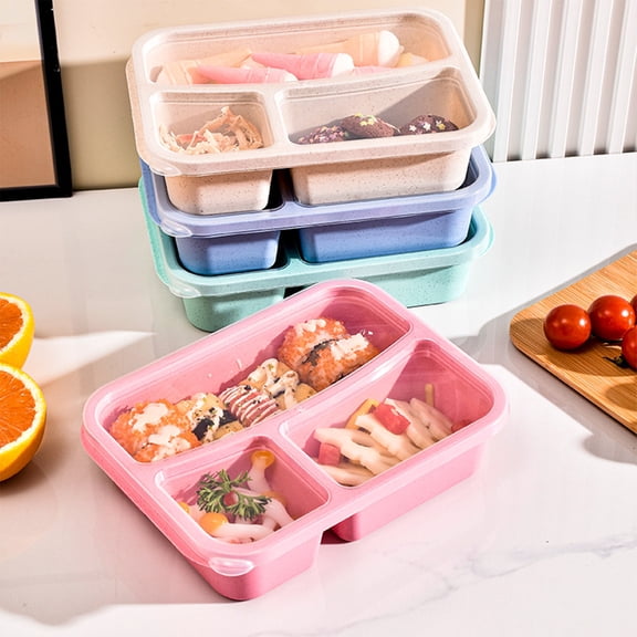Blaxill Microwave Safe Divided Lunch Box | 3 Compartment Food Storage Container | Reusable Bento Salad Fruit Organizer | Portable 22.5x16.5x5.5cm | 1 Pack | Transparent