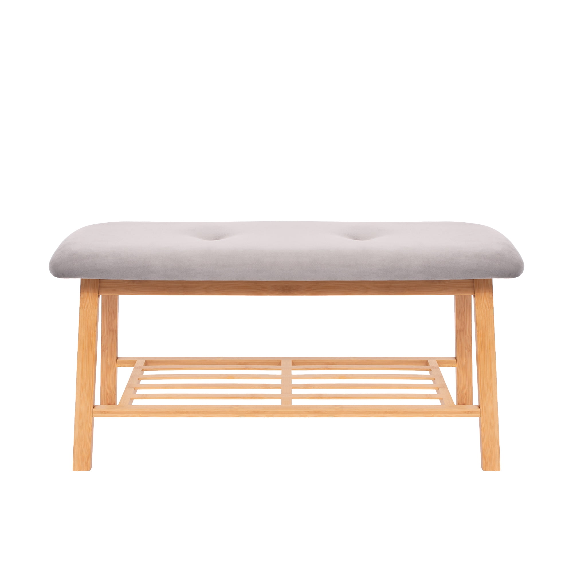 Tufted Fabric Bench Ottoman Bench, Gray