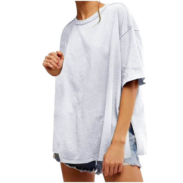 JIUKE Womens Summer Tops Half Sleeve Round Neck T Shirts Solid Color Loose Fitted Solid Color Tees Top