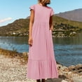thumbnail image 2 of Kureaily Women's Solid Color Round Neck Pleated Dress With Pockets, 2 of 4