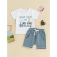 thumbnail image 3 of Musuos Toddler Boy Birthday Outfit 18M 24M 3Y 4Y Train Letter Print Short Sleeve T-Shirt with Elastic Waist Shorts Summer 2 Pcs Set, 3 of 10