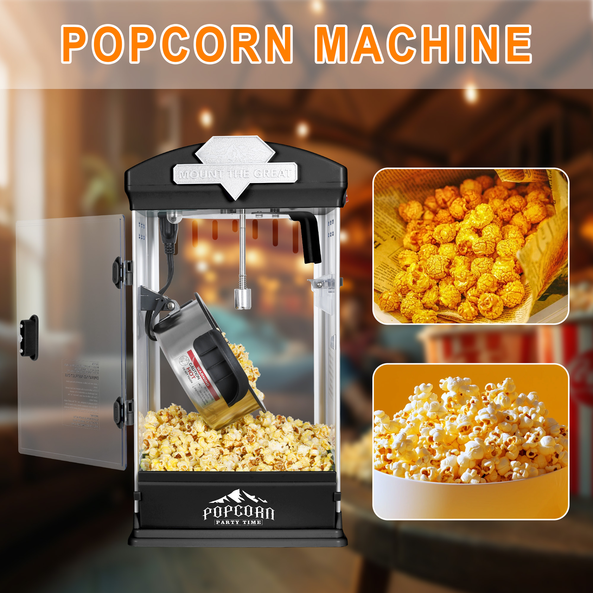 Yoneston 8 oz Commercial Countertop Popcorn Machine, 600W Kettle Popcorn Maker, Container Produces 2 Gallon per Cycle, Comes with 3 Ladles for Home Moive Parties, Black