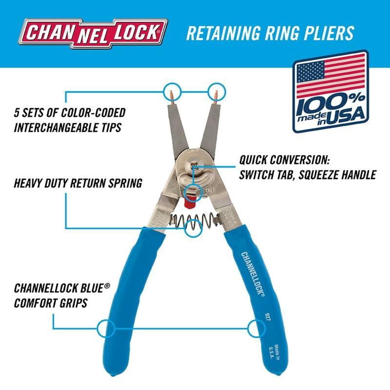 Channellock 8 in. Steel Retaining Ring Pliers USA 927