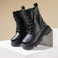 thumbnail image 3 of Boys Girls Fashion Combat Boots Leather Waterproof Lace up Short Riding Booties Zipper Fall Winter Boots, 3 of 8