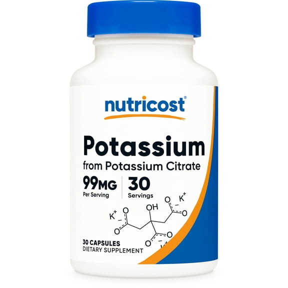 Nutricost Potassium Citrate 99mg, 30 Capsules - Gluten Free, Non-GMO