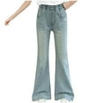 thumbnail image 2 of MKOSPLRT Bell Bottom Jeans for Girl High Waist Wide Leg Flare Jeans Distressed Retro Boot Cut Denim Pants with Pocket Clearance Deal, 2 of 4