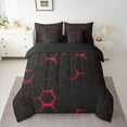 thumbnail image 2 of jejeloiu Red Black 7-Piece Twin Bedding Sets,Abstract Geometric Hexagon Bedding Comforter Set For Men Women Reversible, 2 of 8