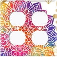 thumbnail image 3 of Metal Light Switch Plate Cover Rainbow Mandala Flower Tile Pattern White MDL104, 3 of 13