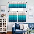 thumbnail image 2 of Geometric Stripes Kitchen Curtains Valances and Tiers Set of 3 Minimalist Turquoise Gradient Pattern Tier Curtains and Valance with Rod Pocket for Small Windows, 27.5"x36", 2 of 9