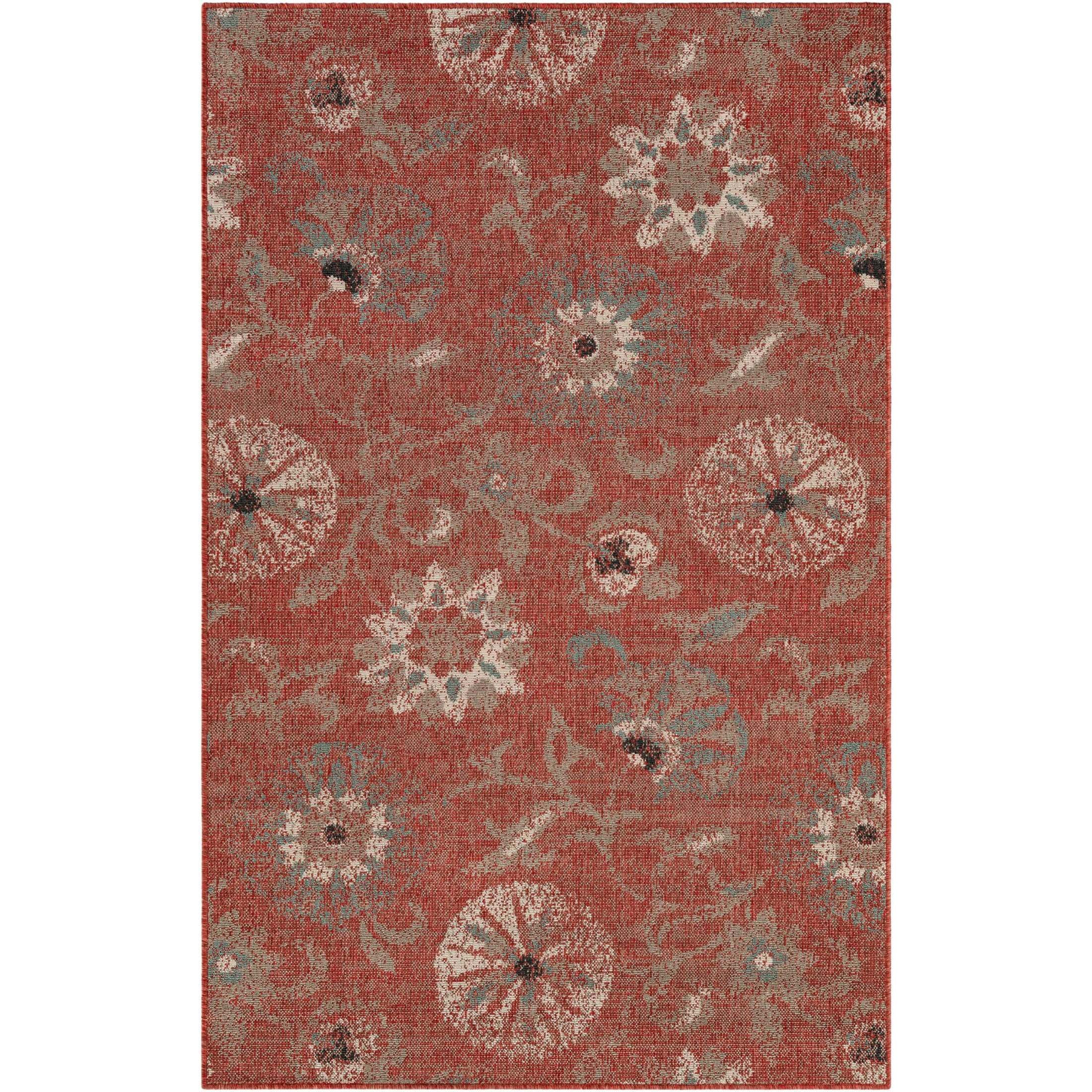 Unique Loom Outdoor Botanical Collection Area Rug - Fern (5' 1" x 8' Rectangle Terracotta/Ivory)