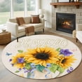 thumbnail image 2 of Sunflower Round Area Rugs Collection 5', Yellow Flowers Summer Botanical Pastoral Rustic Non Slip Indoor Circular Throw Runner Rug Floor Mat Carpet for Living Room Dining Table Bedroom Nursery, 2 of 9