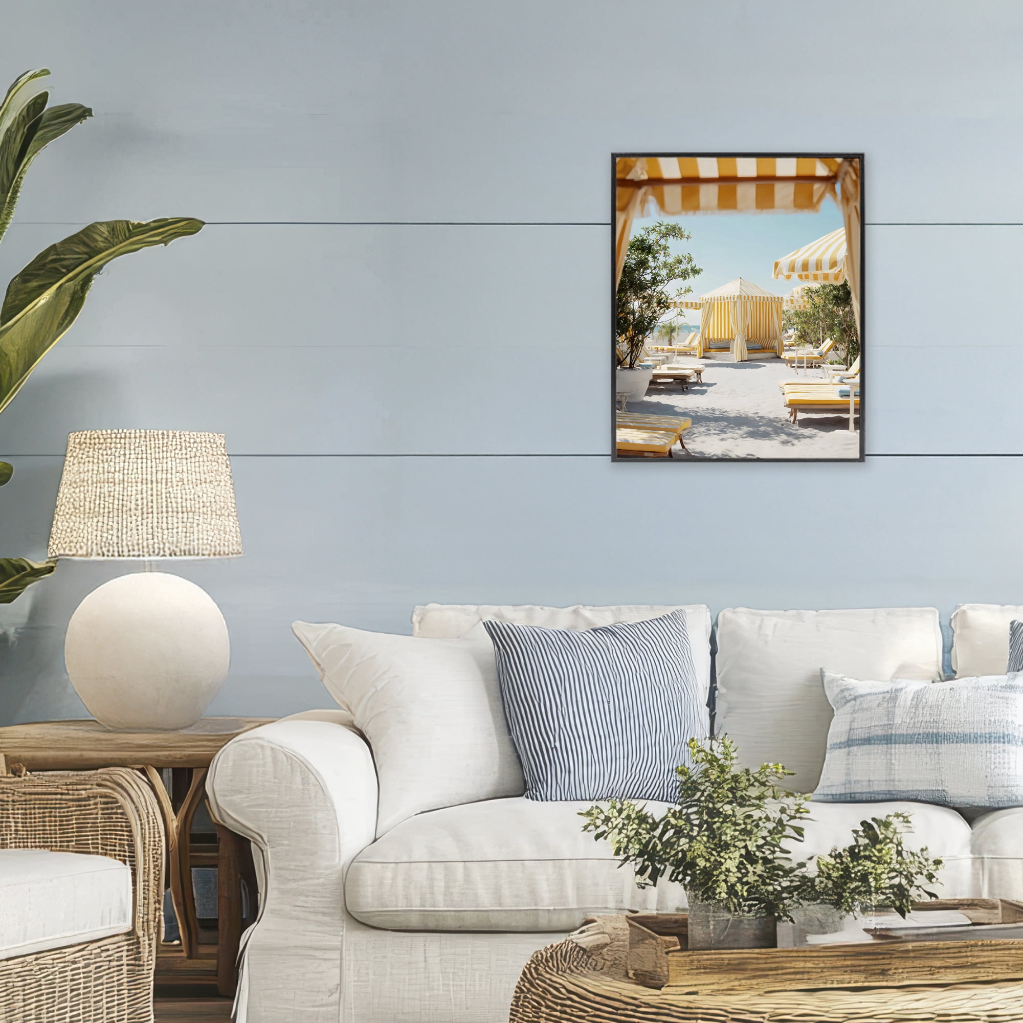 Stupell Industries Yellow Striped Beach Cabanas Black Framed Giclee Art, design by Franklyn Gregory
