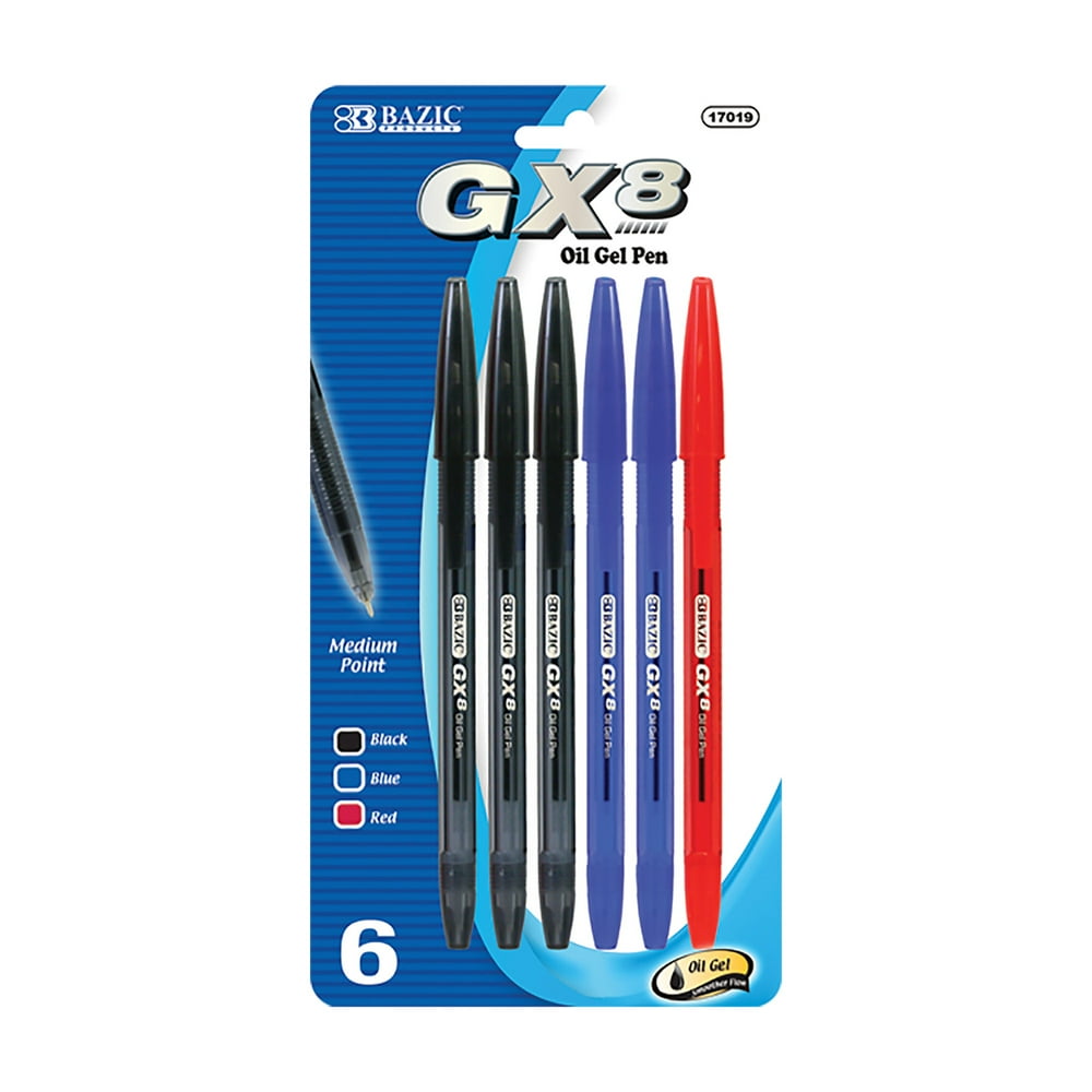 BAZIC Oil Gel Ink Pen, GX8 Assorted Colors, 0.7 mm Medium Point Smooth