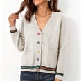 thumbnail image 5 of PBFRDSJ Women's Knit Cardigan Sweaters Contrast Striped V Neck Colorful Button Open Front Sweater Long Sleeve Knit Outerwear with Pockets Free Sizes, 5 of 6