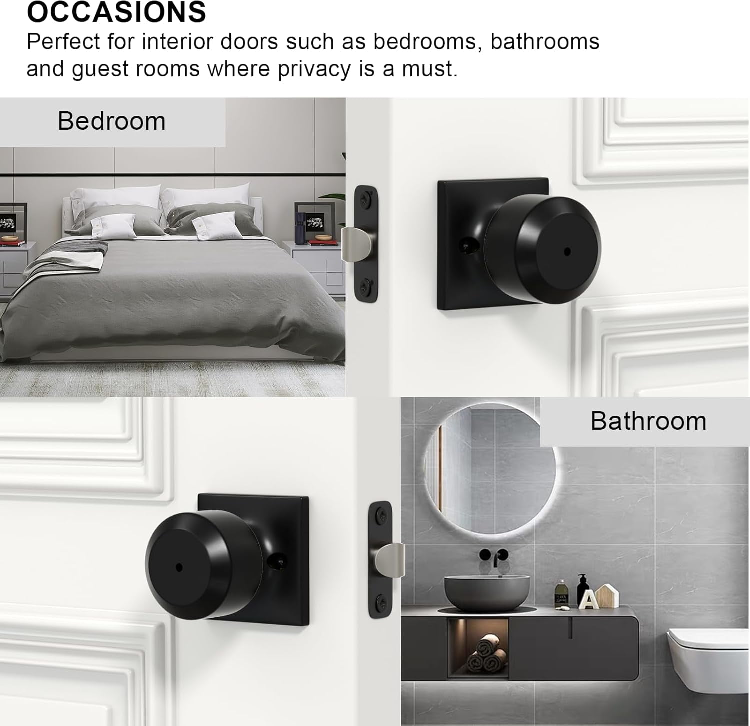 Matte Black Door Knobs Interior, Bedroom Door Knob Bathroom, Interior Door Knobs Privacy Morden Door Knob 1 Pack