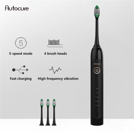 Autocure Electric Sonic Toothbrush USB Rechargeable Class 7 Waterproof 4 Brush Replacement Head